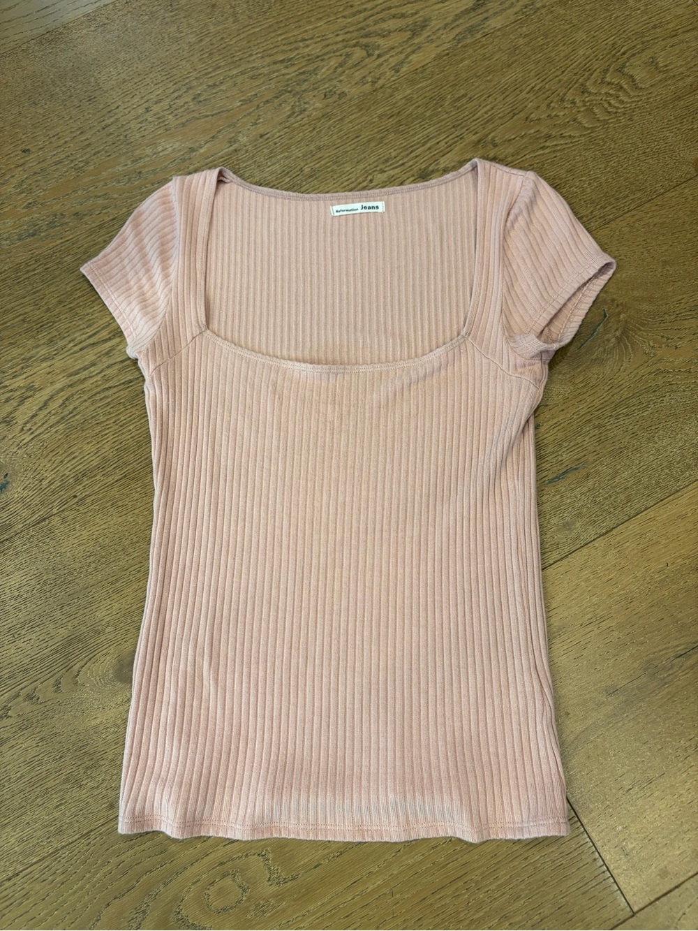 REFORMATION Ribbed Square-Neck Top in Blush Pink